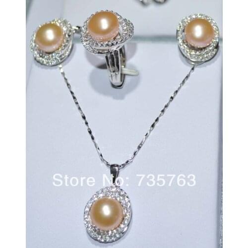 Xiuli 00275 11.5-12mm white or pink Freshwater pearl Sets necklace earring ring