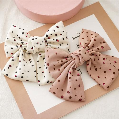 Women New Chiffon Dot Big Double Layer Bow Hairpin Elastic Fashion Spring Clip Summer Girls High Quality Ponytail Hair Clips