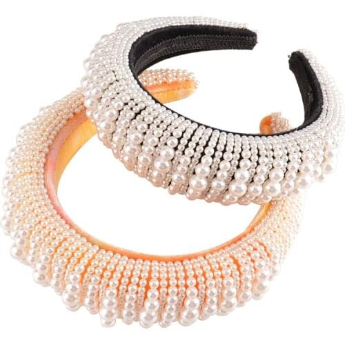 Pearl Headband Crown Tiara Bridal Hair Accessories for Women Romantic Party Pearl Headband Evening Hair Wear