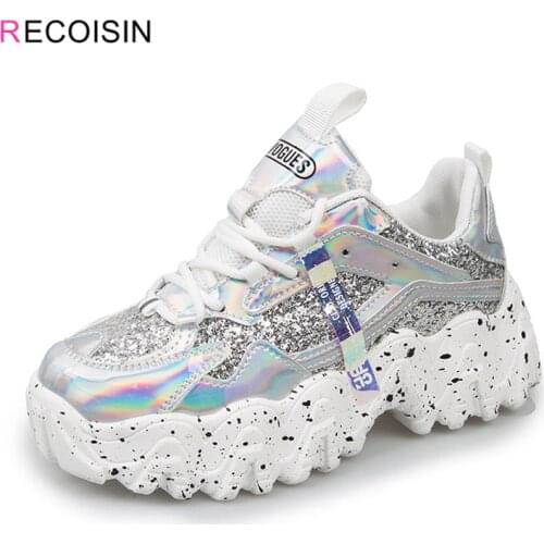 RECOISIN Fashion 2020 New Platform Women Shoes High Quality Breathable Shoes Woman Sequined Chunky Sneakers Zapatillas Mujer