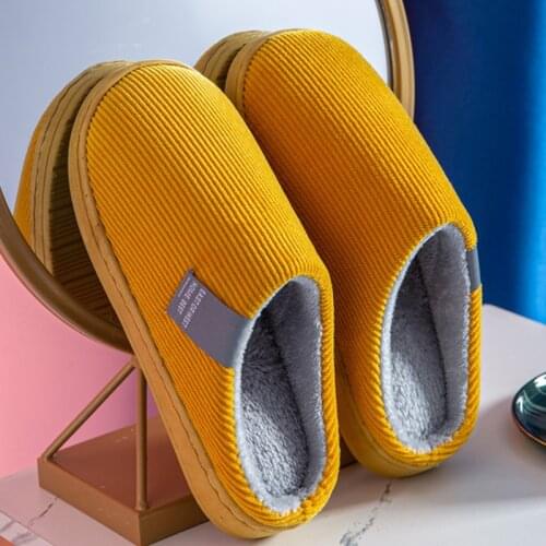 Winter House Slippers Women Men Cotton Warm Home Slippers Non-slip Soft Thick Bottom Couple Male Causal Flat Shoes