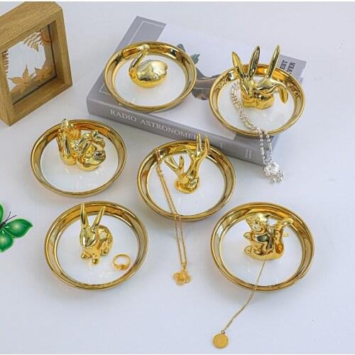 1pcs Jewelry Storage Tray Rabbit design Gold-plated jewelry plate home Desktop decoration plate ring jewelry storage plate
