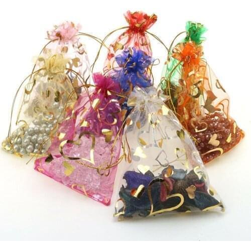 10Pcs 7x9cm/13X18cm Birthday Decorations Kids Supplies Random Mixed Bronzing Drawable Organza Gift Bags & Pouches