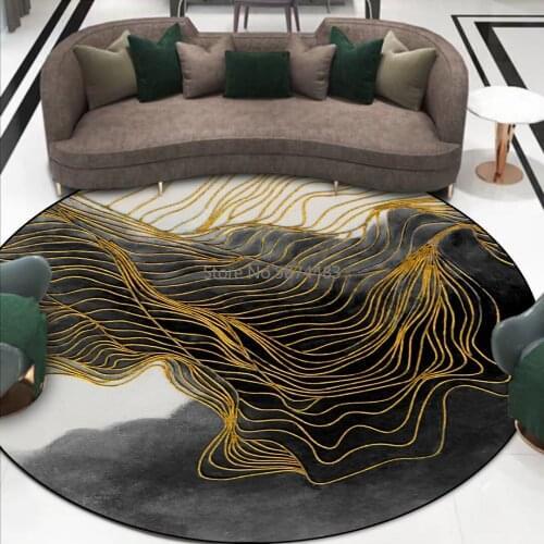 200cm Fashionable Modern New Chinese Landscape Gold Line Ink Painting Living Room Bedroom Hanging Basket Chair Round Floor Mat