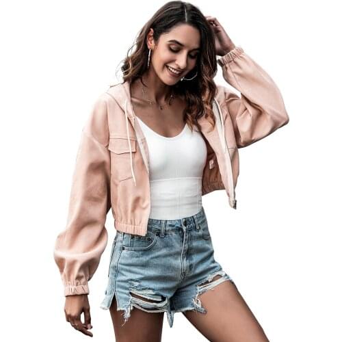 2021 Autumn Solid Color Cardigan Hooded Top Casual Coat High Waist Sailor Collar Women Jacket