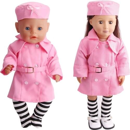 3Pcs/Set Pink Nurse Overalls Hat Striped Leggings Fit 43cm Baby New Born,42cm Nenuco,18inch Girl Doll Clothes Accessories
