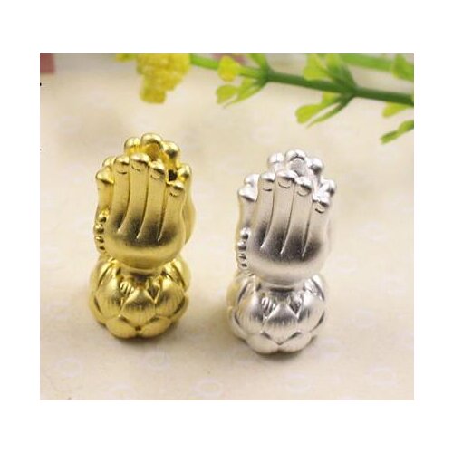 3D 100% 999 Silver Beads Pure Silver Tibetan Buddha Hands Beads Good Luck Lotus Beads DIY Bracelet Beads