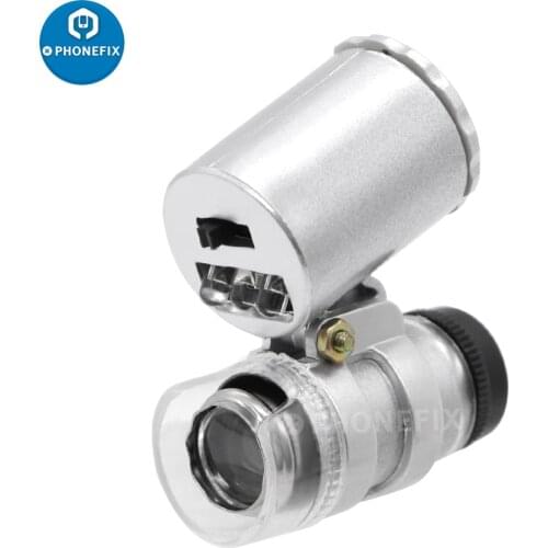 60X Mini LED UV Microscope Loupe Jewellers Magnifier Handheld Magnifying Glass PCB Circuit Board Inspecting Currency Detecting