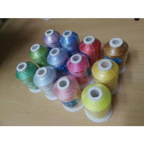 Free shipping popular polyester variegated embroidery machine thread 1000m + 12 assorted colors + 1000m/mini-king spools
