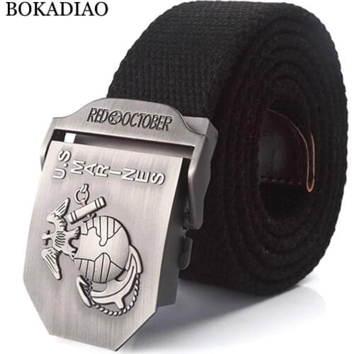 BOKADIAO Men&Women Military Canvas belt luxury US Marines Metal buckle jeans belt Army tactical belts Men waistband strap male