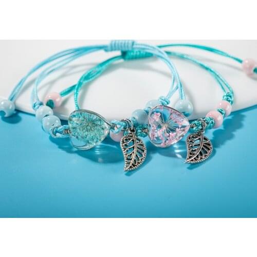 Love Heart Shape Glass Dried Flower hand-knitted Bracelet DIY Handmade Gift Jewelry For Women Wholesale #82597