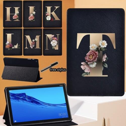 Gold Letter Series Tablet Case for Huawei MediaPad M5 10.8 Inch/M5 Lite 10.1 Inch Adjustable Folding Stand Cover + Free Stylus