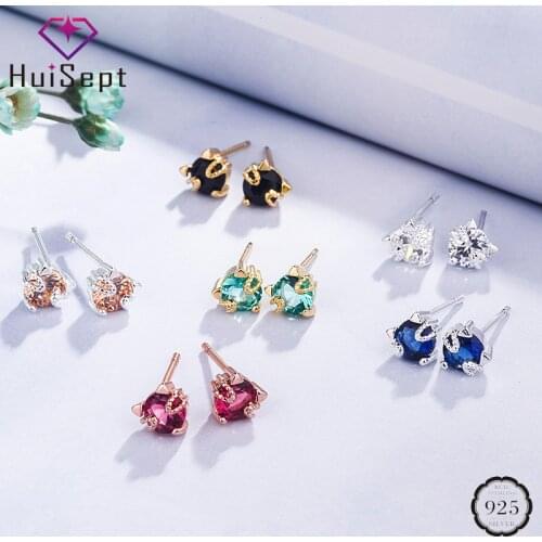 HuiSept Fashion Stud Earrings 925 Silver Jewellery Cat Shaped Topaz Zircon Gemstones Ornaments for Women Wedding Party Wholesale