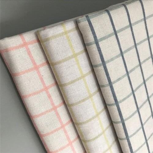 Plaid Printed Linen Fabric Patchwork Cotton Linen Fabric Blue/Pink/Yellow Canvas Sewing Materrial For DIY Handmade Textile