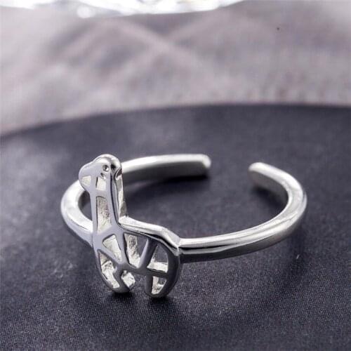 Sole Memory Cute Deer Creative Giraffe Student Gift Sweet 925 Sterling Silver Female Resizable Opening Rings SRI328