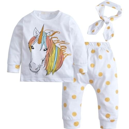 Baby Girls Clothing Set Cotton Long Sleeve Autumn Tops Unicorn T-Shirt+ Pants +Headband Newborn Baby Girl Clothes outfits