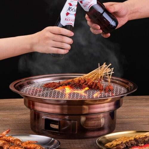 Stainless steel Korean charcoal barbecue stove household commercial round outdoor camping outdoor dinner portable barbecue stove