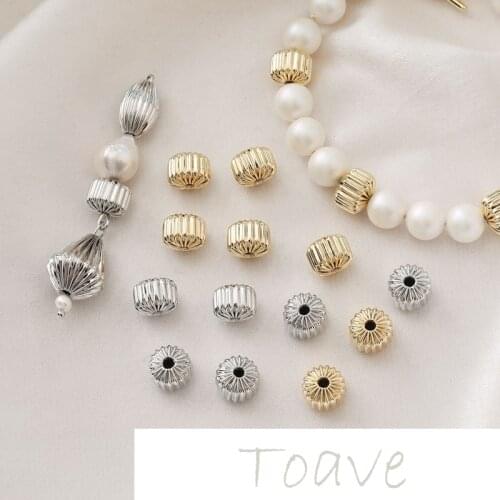 14K gold short cylindrical pleated straight hole gold bead partition diy string bead earring necklace base accessories material