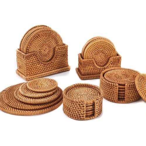 Completed Sizes Vietnam Cane Cup Mat Teapot Coaster Never Rot Natural Plant Kitchen Mats Retro Eco-friendly Teaware Accessories