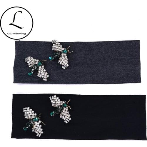 GZhilovingl Summer Women Rhinestones Bug Headbands Headwrap Solid Stretch Cotton Headwear Rhinestone Hair Band For Ladies Girls