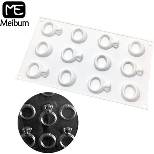 Meibum 12 Cavity Wedding Diamond Ring Shape Silicone Cake Mold Chocolate Mousse Baking Tools French Dessert Tray Pastry Mould