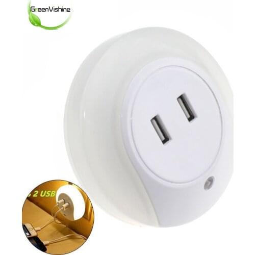 1Pc Mini LED Light Sensor Control Night Light With Two USB Charging Interface DC 5V/2A Output For Bathrooms Bedrooms Living Room