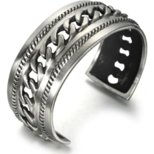 Fashion Classic Trend Twisted Woven Openwork Thick Open Bracelet for Men Personality Motorcycle Jewelry