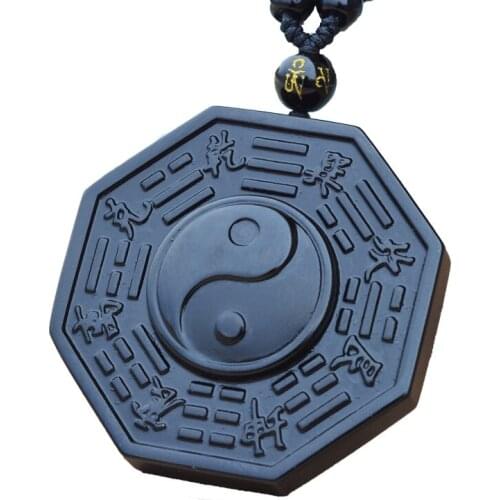 Men Fine Necklace Pendant Natural Obsidian Pendant Tai Chi Gossip Pendant Gift for Men Jade Stone Jewerlry Free Chain