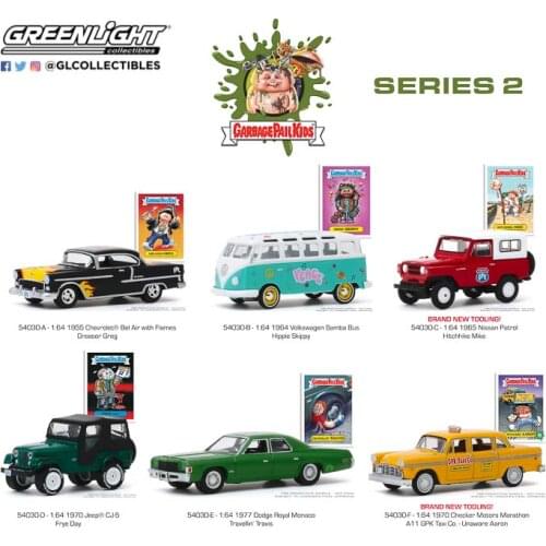 6PC Set GreenLight 1:64 Gar bage Pail Kids Series 2 boutique alloy car toys for children kids toys Model original box
