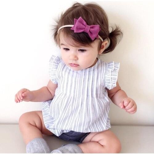 New Summer Mini Cotton Princess Dress Manufacturers Selling Baby Girls Pleated Blue and White Stripe Dress