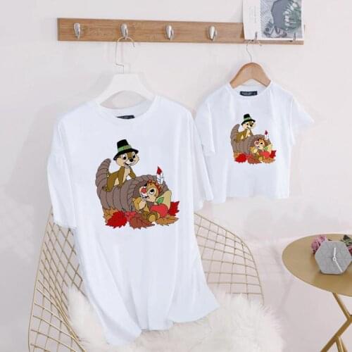 Fashion Matching Family Tshirs Outfits Summer Short Sleeve Chip and Dale Disney Cartoon Tee Shirts Mother Father Son Kids Tshirt