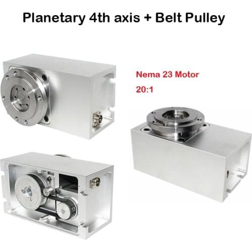 Planetary 4th axis Rotating Shaft A axis Planetary Reducer Belt pulley CNC Dividing Head 20:1 for Engraving Machine