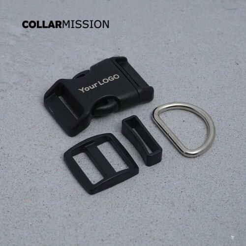 Plastic buckle+Tri-Glid+square keeper+D ring) Engraved DIY dog collar black 25mm webbing sewing accessory premium quality