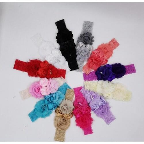Lovely Handmade Chiffon Flowers Baby Elastic Headband Newborn Solid Color Rose Floral Lace Hairband Kid Accessories Holiday Gift