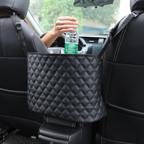 Luxury leather storage bag between car seats, car storage hanging bag, multi-function seat back storage bag, in-car supplies