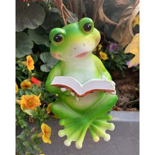 Cute Reading Book Frog Statue Indoor Outdoor Garden Decor Animal Frog Statue Sculpture Decoration Collectible Frog Figurine
