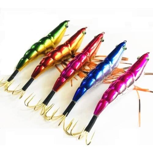 10Pcs Luminous Squid Jigs 14cm 19g Wood Shrimp with Octopus Squid Jig Hooks Trout Lure Cuttlefish Fishing Lure