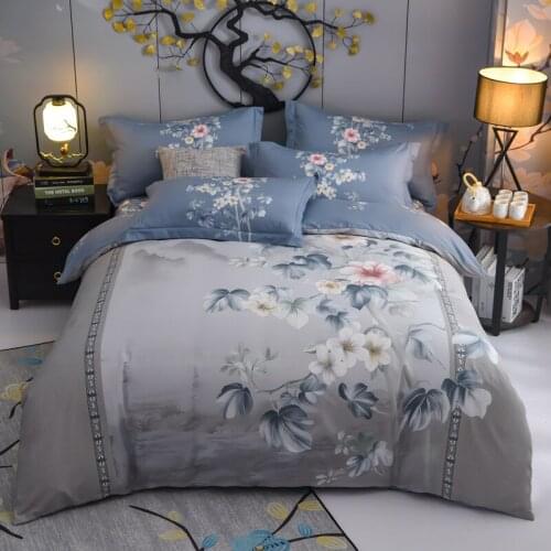 Vintage Shabby Blossom Flowers Gray Duvet Cover 100%Cotton Soft Bedding Set Quilt Cover Bed Sheet King Queen Pillowcases Size