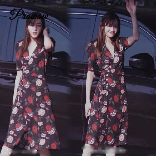 Vintage Party Beach Midi Dress 2020 Summer Printed Side Buckle Tied Belt Wrap Sexy V-neck Fashion Dress Clothes Waist Midi Dress