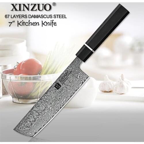 XINZUO 7 inch Damascus Steel Japanese Nakiri Knife Stainless Steel Chef Knife Slicing Meat Pro Butcher Cleaver Vegetable Knives