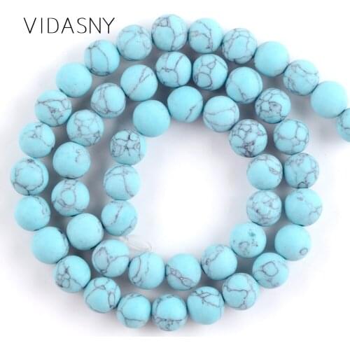 Natural Dull Polished Imitation Blue Turquoises Stone Beads For Jewelry Making 4-12mm Spacer Beads Diy Bracelet Necklace 15