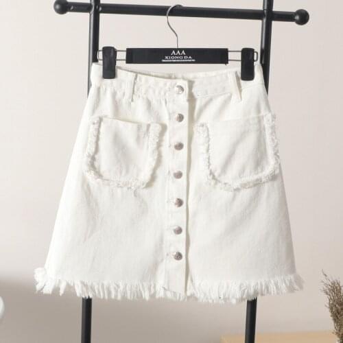 Woman Summer White denim mini skirts A-line skirts 2020 Black Faldas Streetwear Single Button Pockets