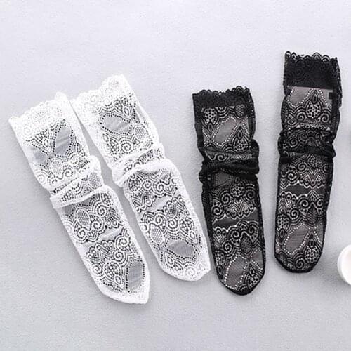 Women Soft Breathable Lace Socks Sexy Hollow Out Mesh Floral Long Sock Vintage Cosplay Princess Soxs Elastic Lolita Sock Female