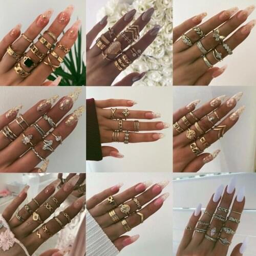 Tocona Vintage Gold Star Moon Midi Rings Set for Women Opal Crystal Geometric Finger Ring 2019 bijoux Female Boho Jewelry Gifts