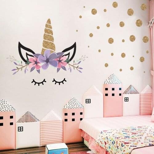 Unicorn Gold Circel Wall Stickers for Kids Rooms Living Room Bedroom Wall Decal Art Poster Mural Sofa Wall Decoration