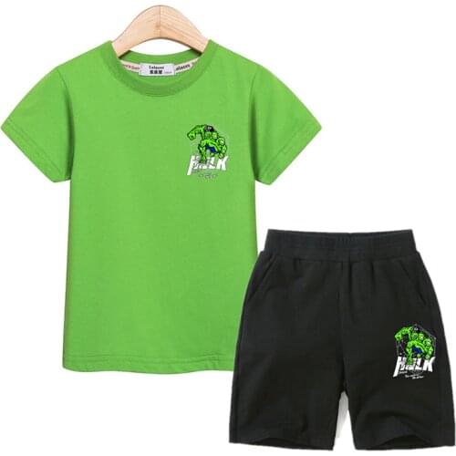 Hulk Boy Clothes 2pc Set Summer Kids Tops Shorts Cartoon Print Outfits Baby Boy Cotton Casual Costumes Kid Suits