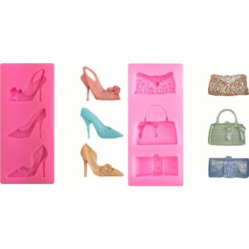 2Pcs Highheel Shoe and Bag Silicone Mold Fondant Mold for Chocolate Polymer Clay 27RE