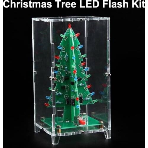 Christmas Tree Colorful LED Flash Kit With Transparent Cover Acrylic case box DIY Electronic Kit