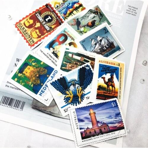 50pcs/set Postage Stamps Stickers Retro Travel DIY Scrapbook Seal Stickers Decoration Collection Lovers Not Repeat Random Send