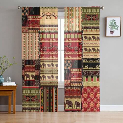 Africa Indian Elephant Curtain Window Tulle For Living Room Bedroom The Kitchen Window Treatment Decorations Curtains